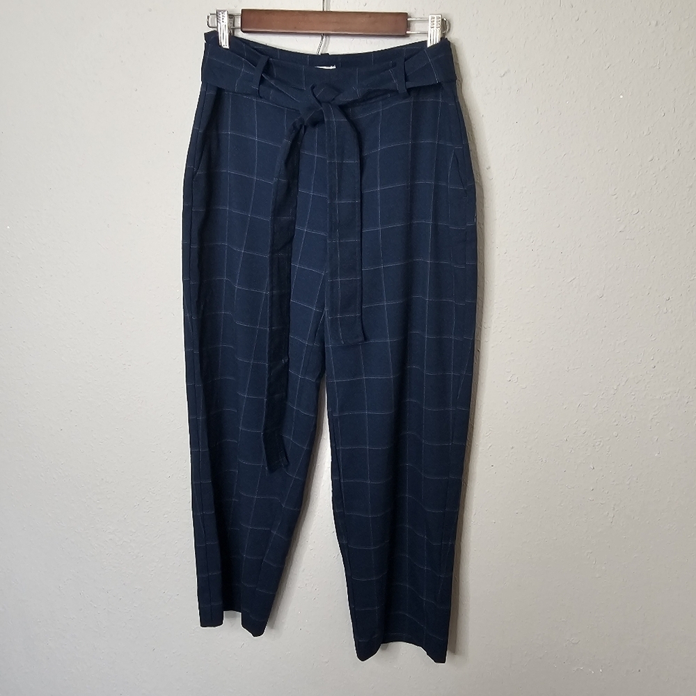 A New Day Womens Plaid Pants Size 6 Blue Plaid‎ Stretch Soft Pockets Career Tie